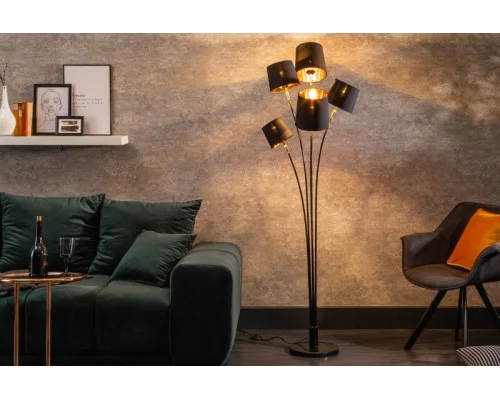 Stojací lampa modern černé zlato 202cm