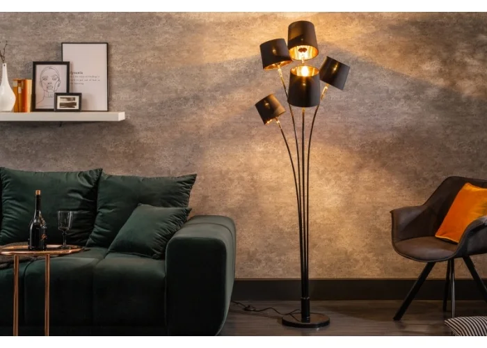 Stojací lampa modern černé zlato 202cm