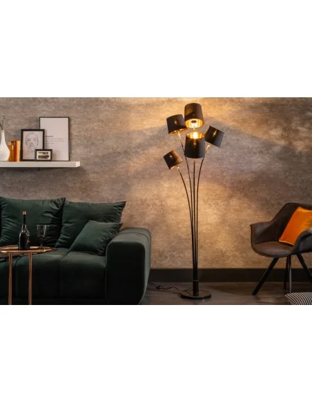 Stojací lampa modern černé zlato 202cm