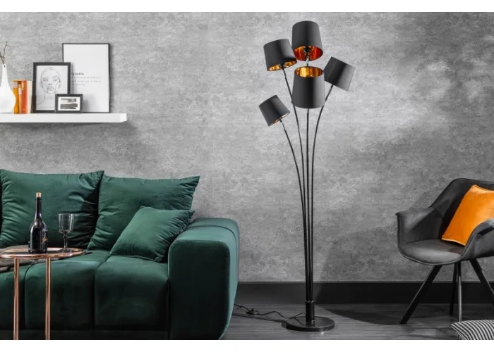 Stojací lampa modern černé zlato 202cm