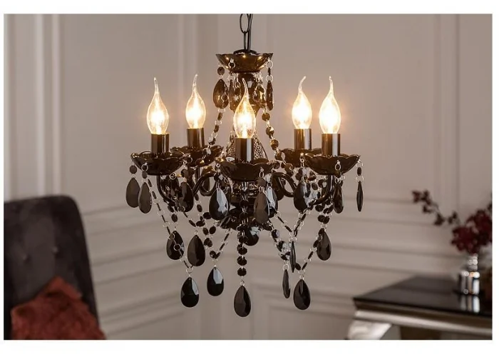 Závěsná lampa Lustrové diamanty 5ramenný černý S