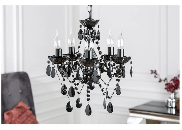 Závěsná lampa Lustrové diamanty 5ramenný černý S