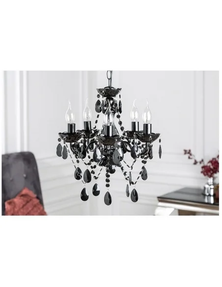 Závěsná lampa Lustrové diamanty 5ramenný černý S