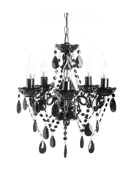 Závěsná lampa Lustrové diamanty 5ramenný černý S