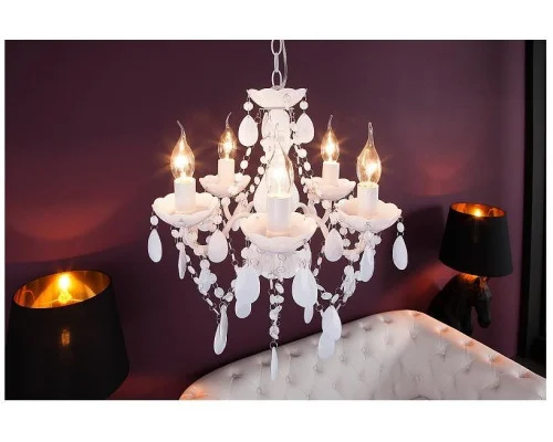 Závěsná lampa diamantový lustr 5ramenný bílý S