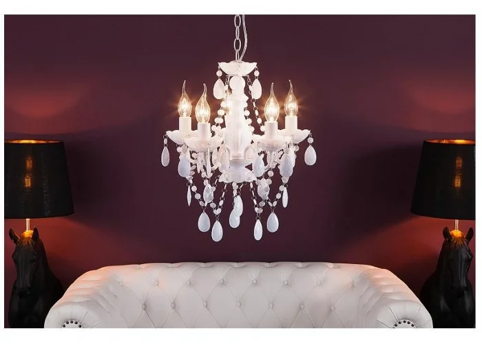 Závěsná lampa diamantový lustr 5ramenný bílý S