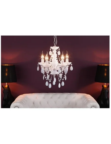 Závěsná lampa diamantový lustr 5ramenný bílý S