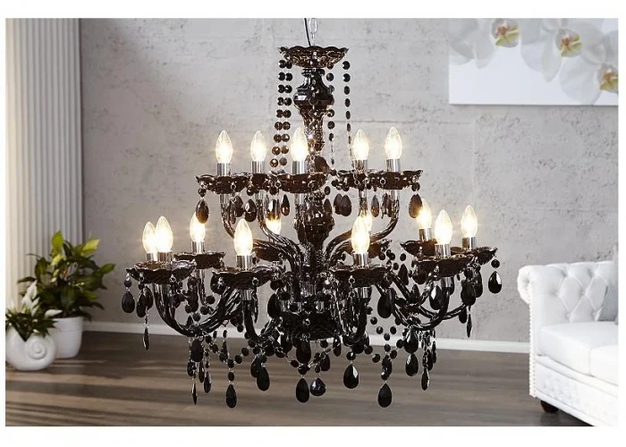 Závěsná lampa diamantový lustr 15ramenný černý