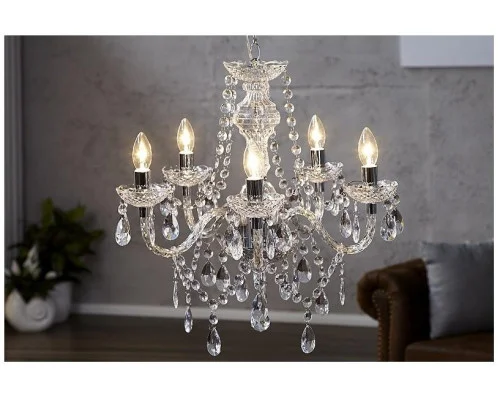 Závěsná lampa diamantový lustr 5ramenný čirý