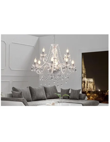 Závěsná lampa diamantový lustr 9ramenný čirý