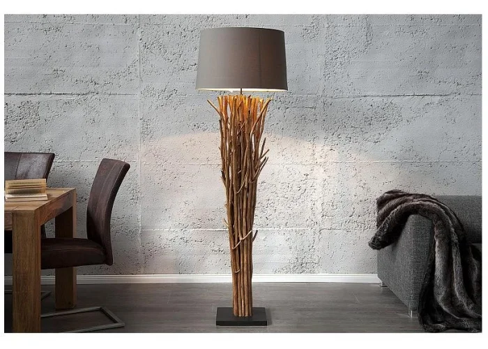 Stojací lampa přírodním dřevě Euforie hnědá 175cm