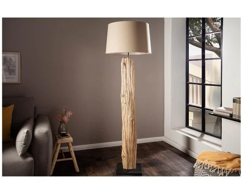 Stojací lampa v přírodním dřevě rousilique béžová 2