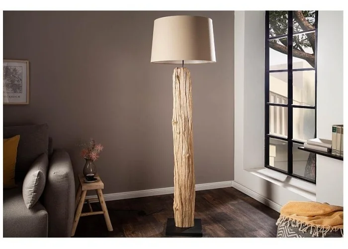 Stojací lampa v přírodním dřevě rousilique béžová