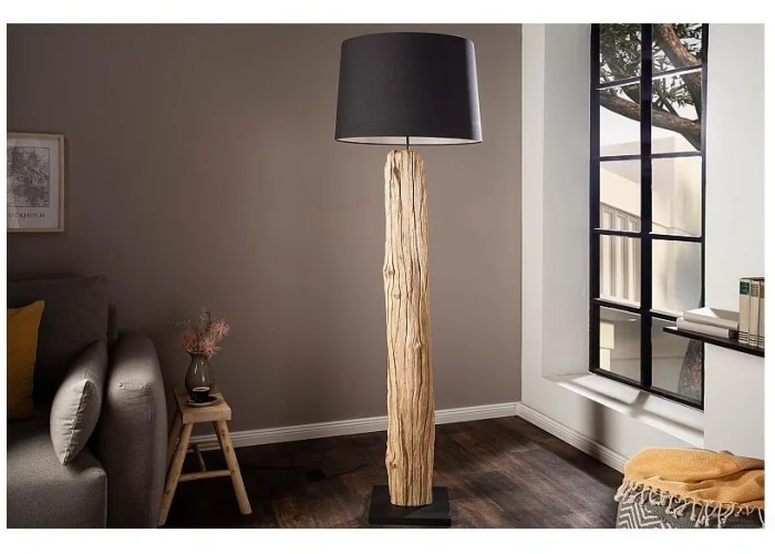 Stojací lampa v  přírodním dřevě rousilique černá