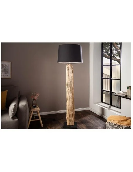 Stojací lampa v  přírodním dřevě rousilique černá