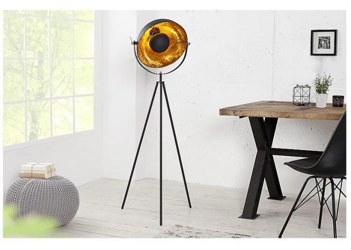 Stojací lampa studio černá zlatá 145cm
