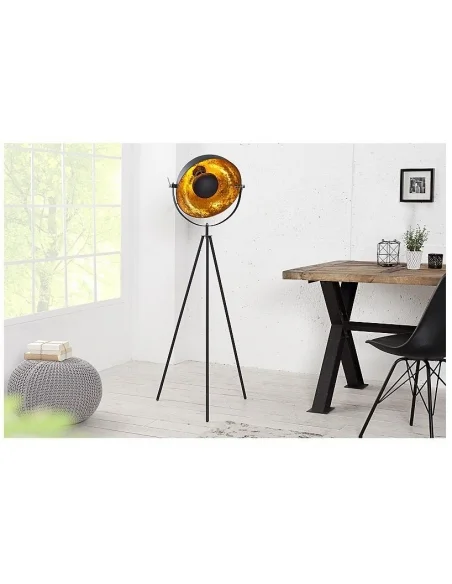 Stojací lampa studio černá zlatá 145cm