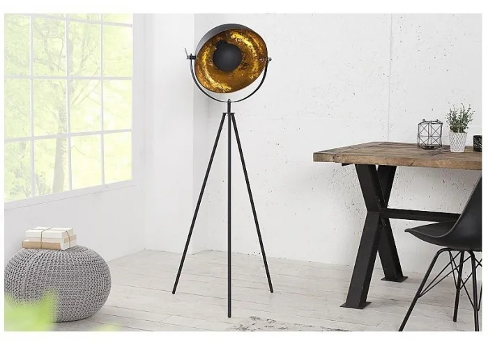 Stojací lampa studio černá zlatá 145cm