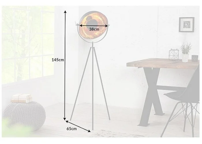 Stojací lampa studio černá zlatá 145cm