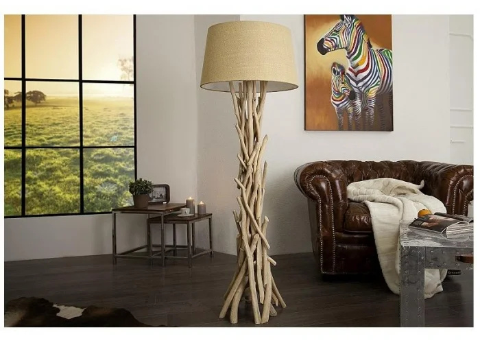 Stojací lampa divoká příroda z naplaveného dřeva 155cm