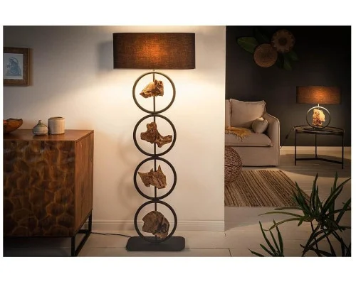 Stojací lampa Elements černá akácie 147cm