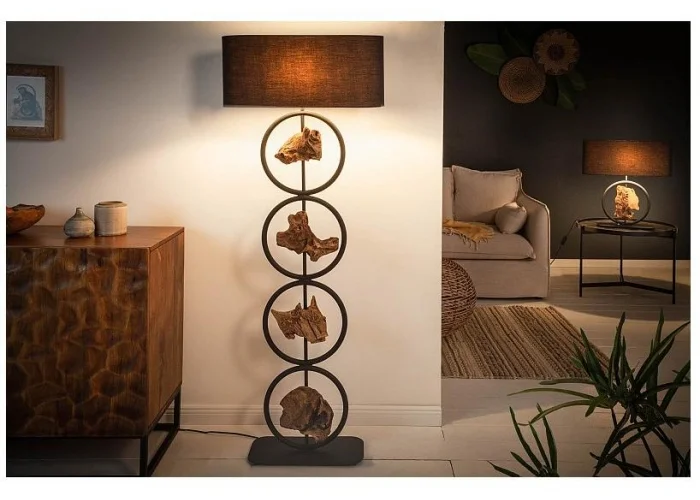 Stojací lampa Elements černá akácie 147cm