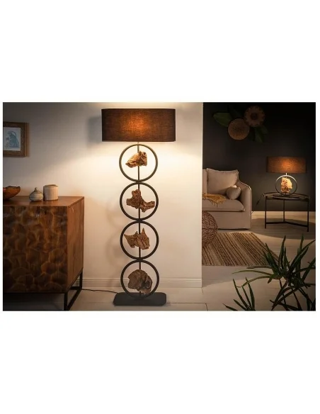 Stojací lampa Elements černá akácie 147cm