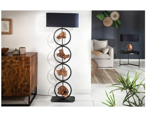 Stojací lampa Elements černá akácie 147cm 2