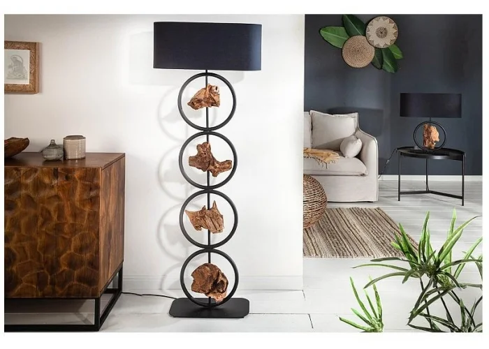 Stojací lampa Elements černá akácie 147cm