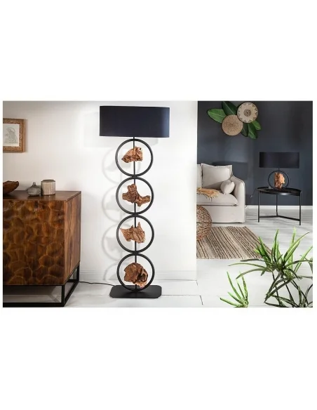 Stojací lampa Elements černá akácie 147cm