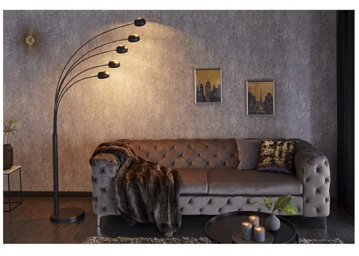 Stojací lampa Five Lights černé zlatě