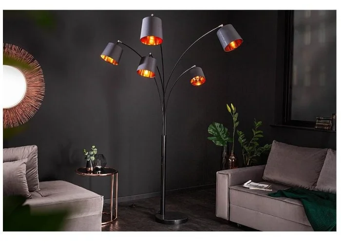 Stojací lampa modern černé zlato 202cm