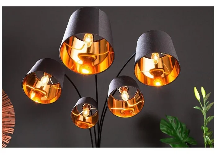 Stojací lampa modern černé zlato 202cm