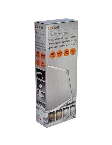 Solight LED stolní lampička stmívatelná, 12W, volba teploty světla, USB, bílý lesk