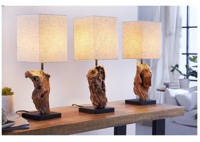 Stolní lampa z masivního dřeva Hypnotic béžová