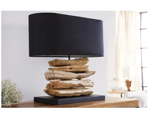 Stolní lampa z přírodního dřeva Perifere černá 2