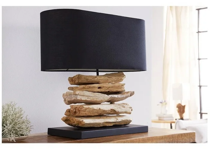 Stolní lampa z přírodního dřeva Perifere černá