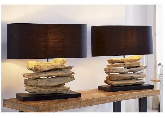 Stolní lampa z přírodního dřeva Perifere černá