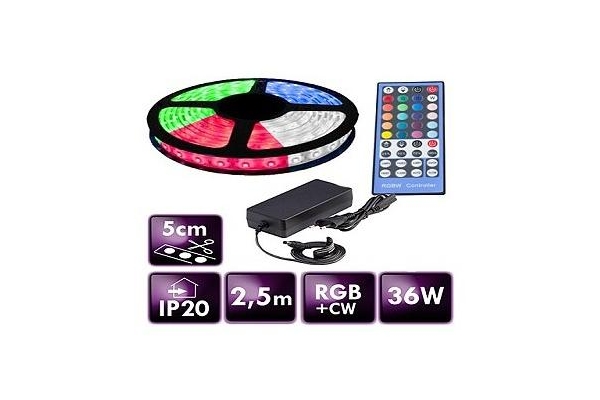 BERGE LED pásek - RGB+CW - 2,5m - 60LED/m - 14,4W/m - 1500Lm - IP20 - SADA