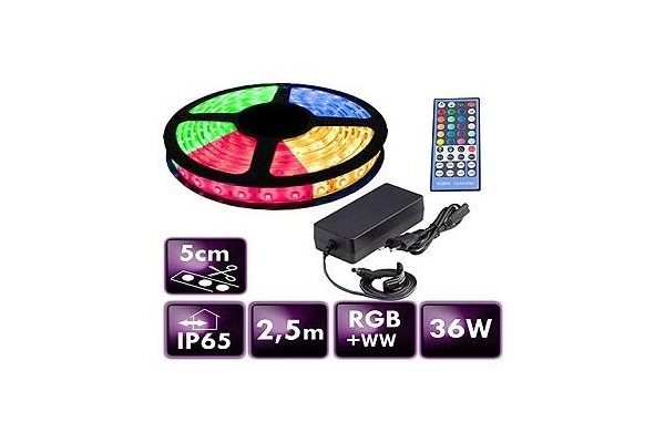 BERGE LED pásek - RGB+WW - 2,5m - 60LED/m - 14,4W/m - 1400Lm - IP65 - SADA